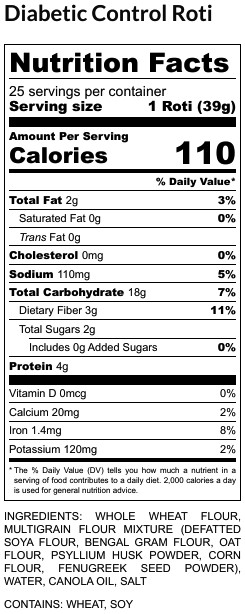Diabetic Control - Fresh Roti