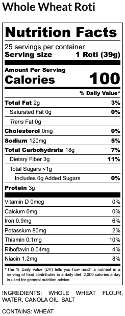 Whole Wheat - Fresh Roti